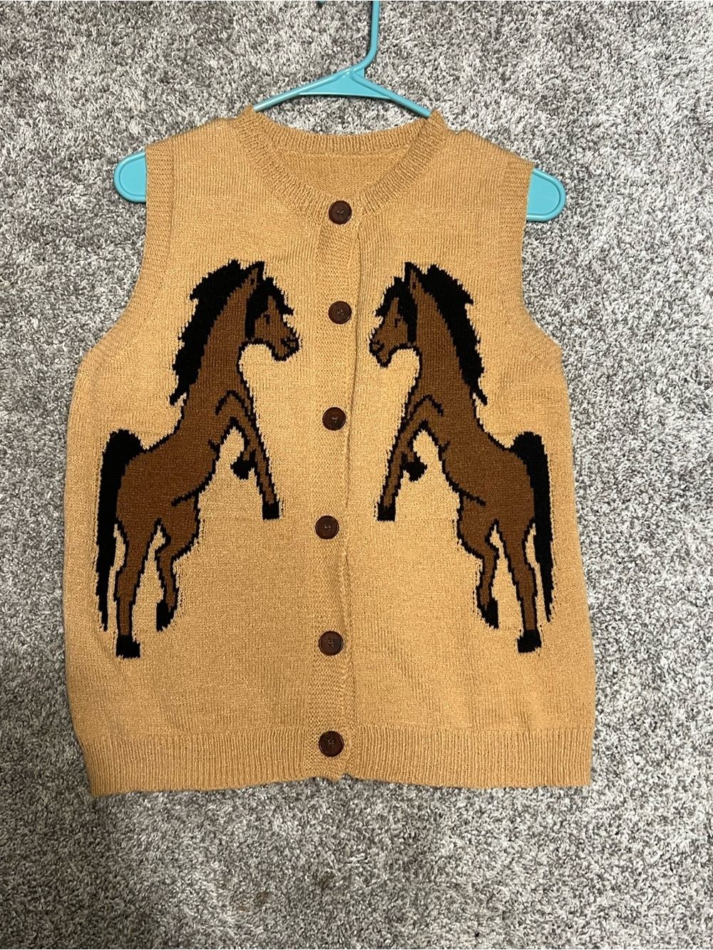 Women’s Mustard Yellow Horse Knit Button-Up Vest